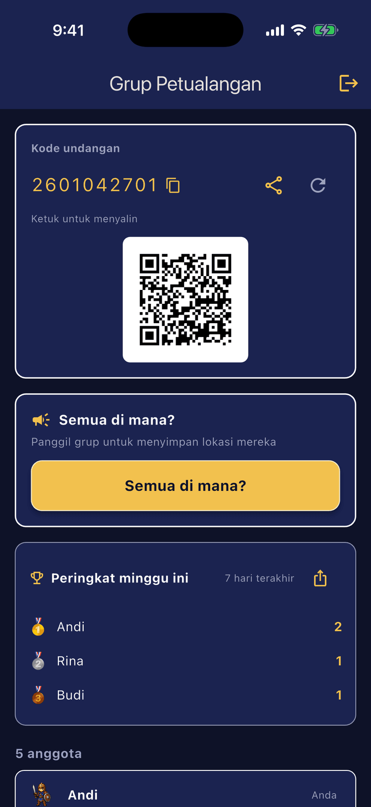 Undang dengan kode 10 digit - Setiap grup bisa berisi hingga 12 orang